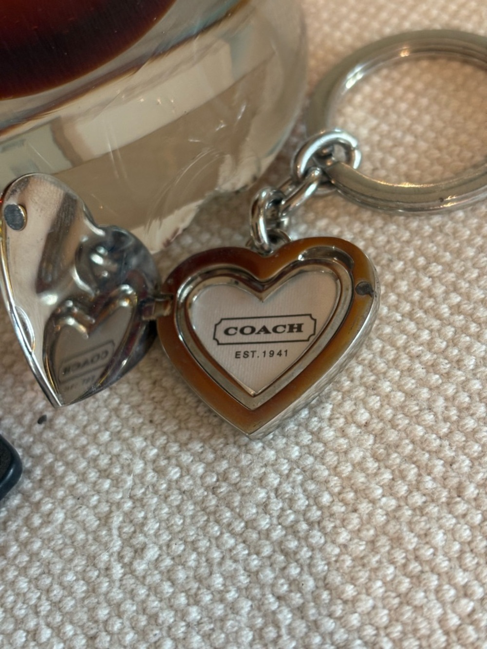 Coach Pink Heart Enamel Key Ring with Black Leather Tag - Picture 4 of 6
